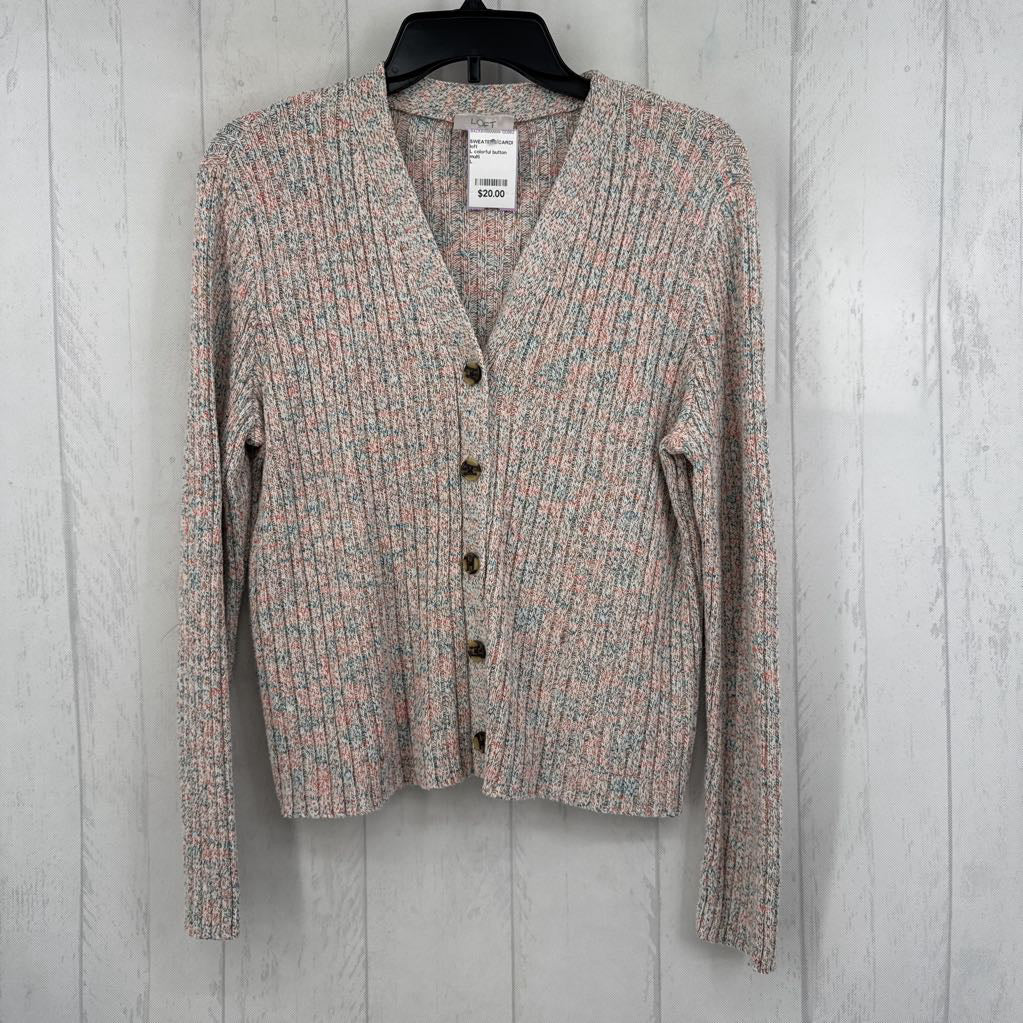 L colorful button front cardi
