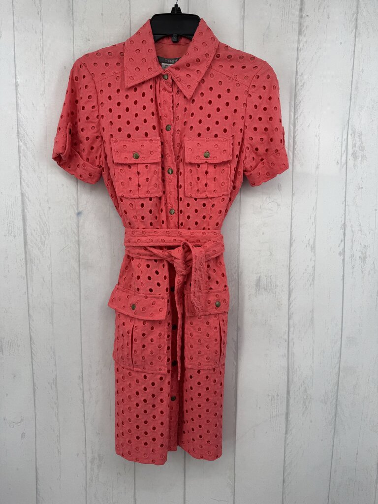 8 embroidered button down belted s/s dress