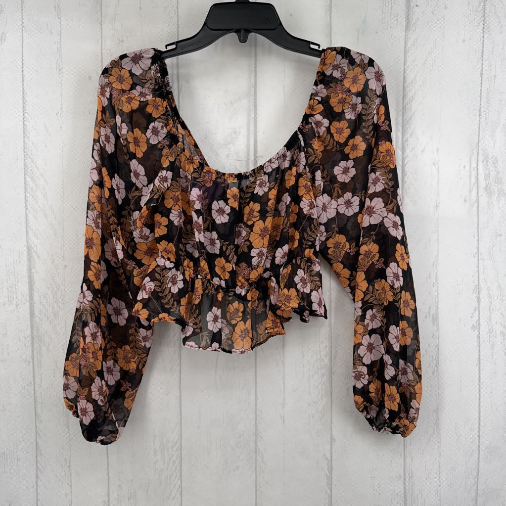 L flo print peplum l/s crop top