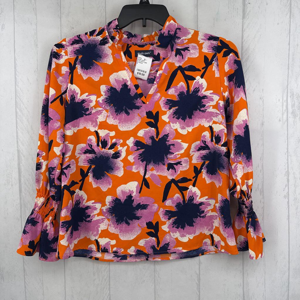 S flo print split neck l/s top