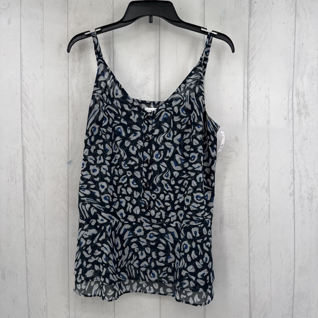 S animal print button front peplum tank