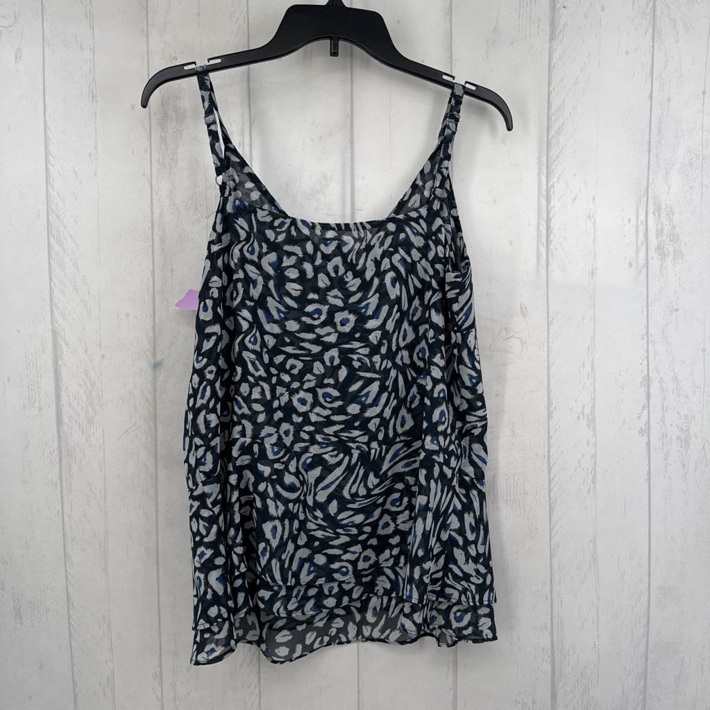 S animal print button front peplum tank