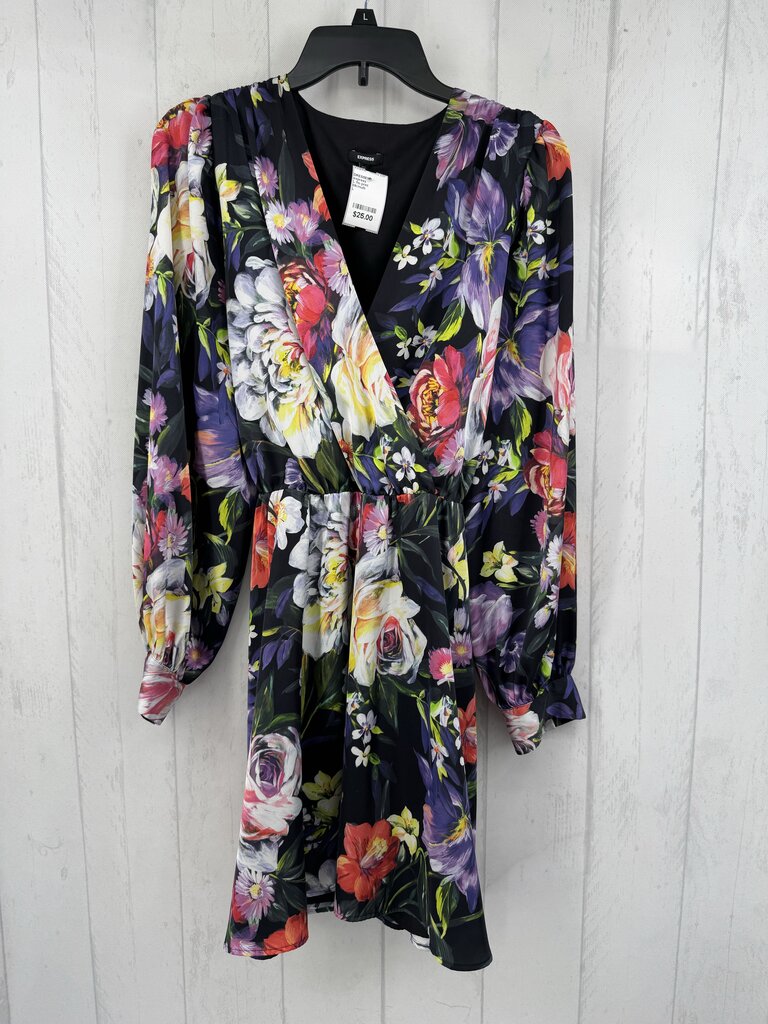 L flo print crossover l/s dress