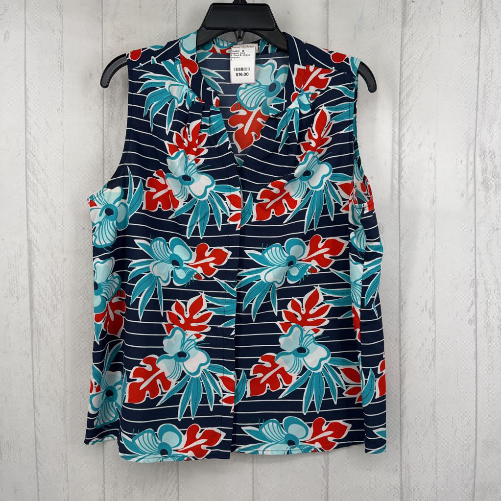 L floral & striped split neck tank