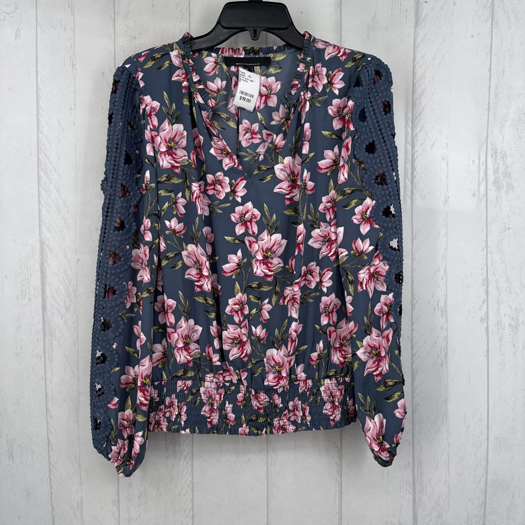 S flo print split neck l/s top