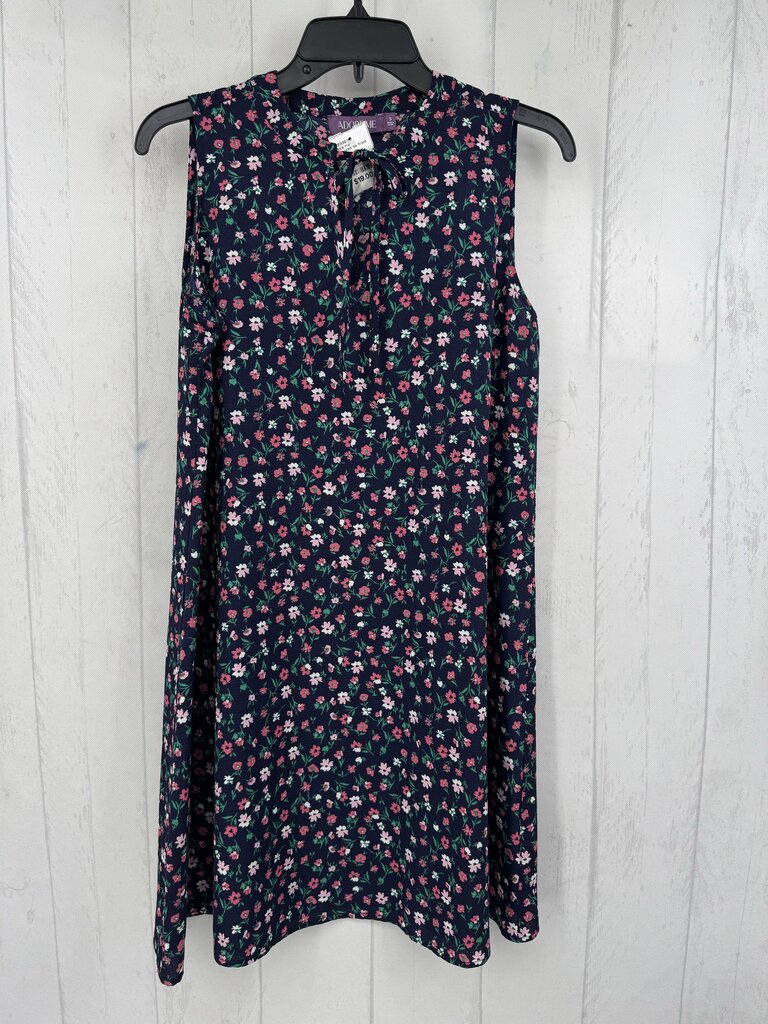 S flo print tie front slvls dress