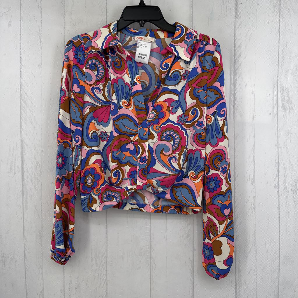 XS colorful split neck l/s top