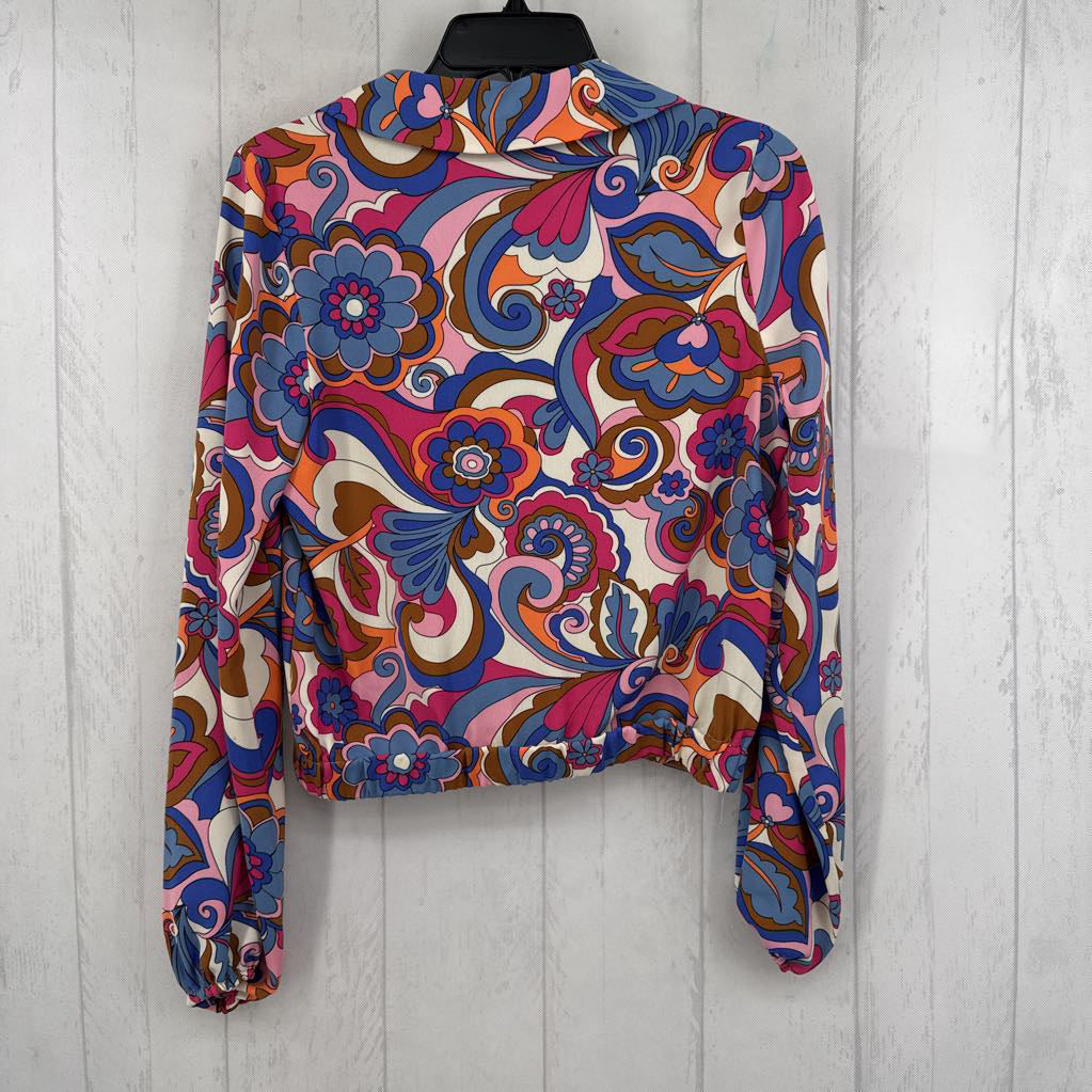 XS colorful split neck l/s top
