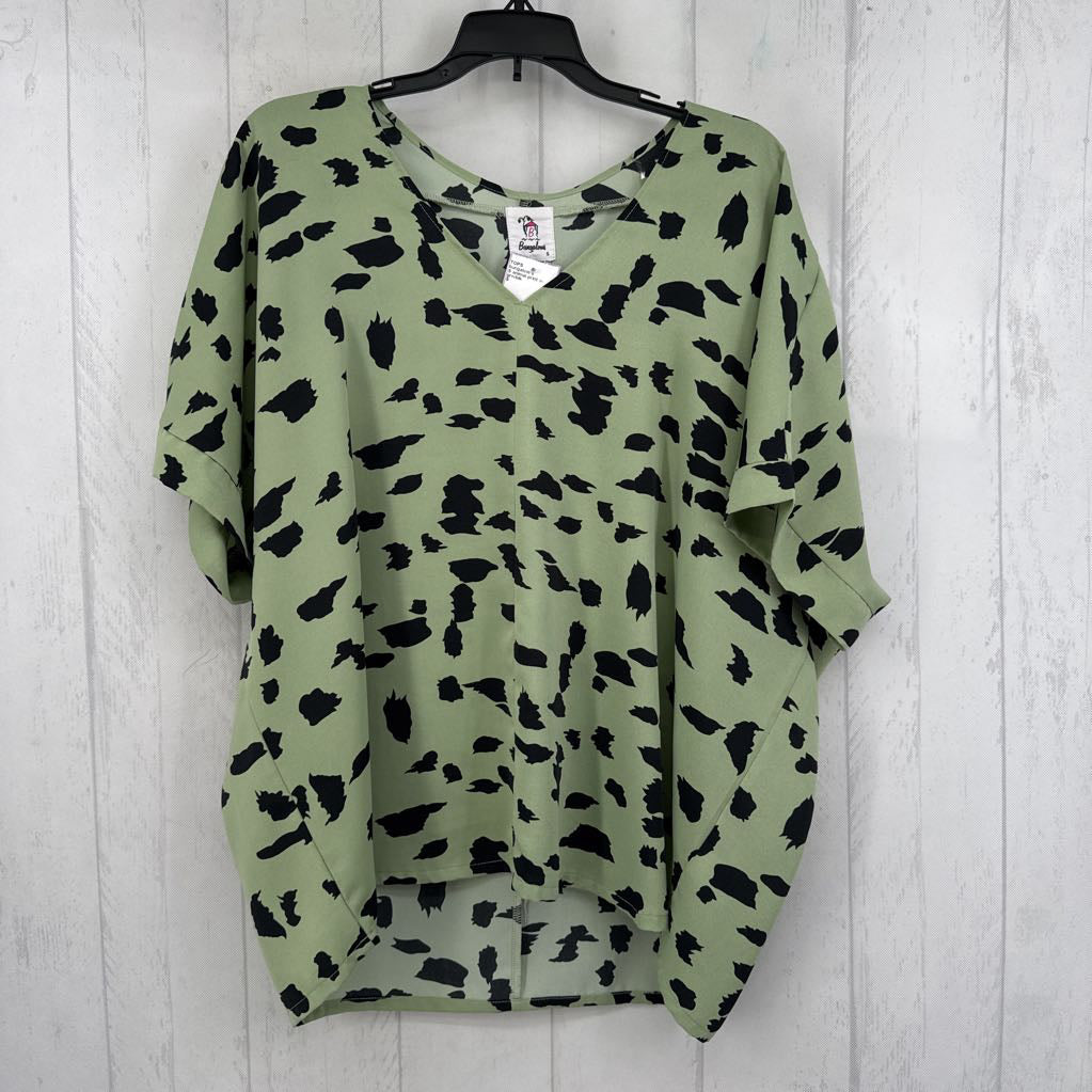 S animal print v-neck drop shoulder top