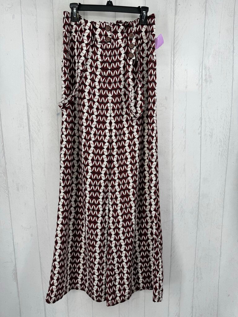 M printed wide leg suspender pants