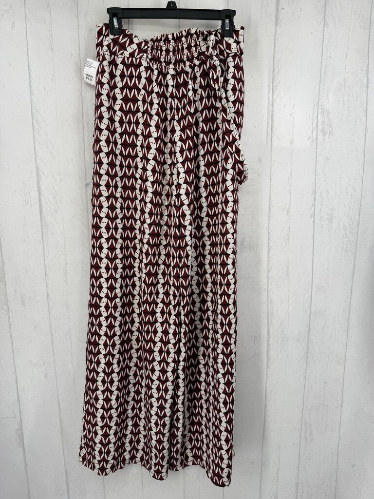 M printed wide leg suspender pants