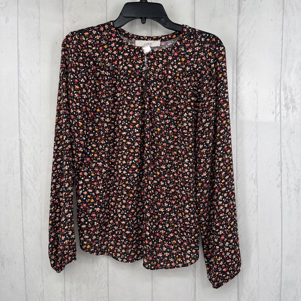 S flo print notch neck l/s top
