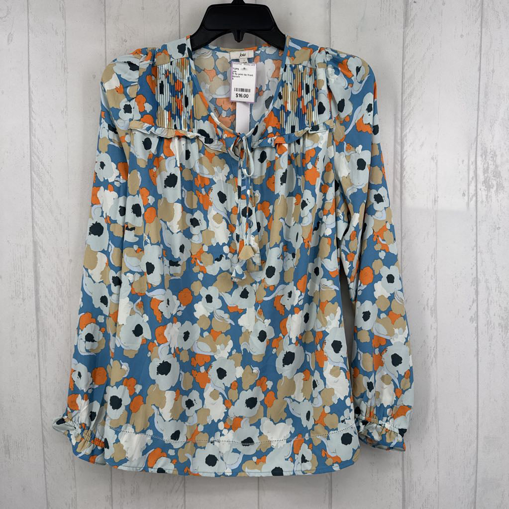 S flo print tie front l/s top