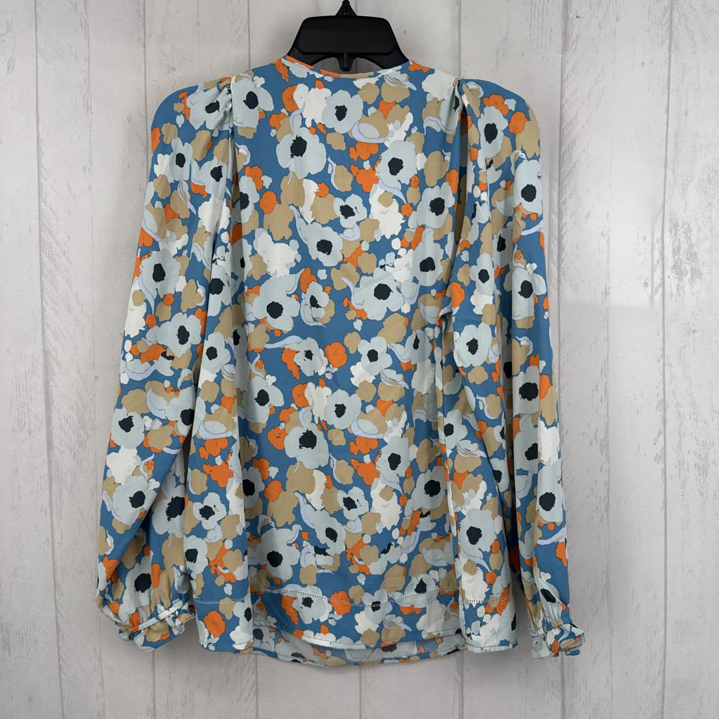 S flo print tie front l/s top