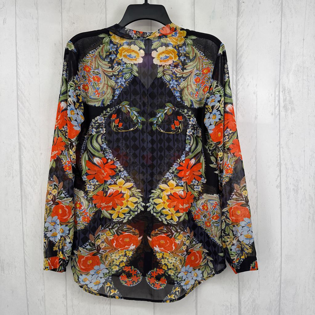 S flo print button down l/s top