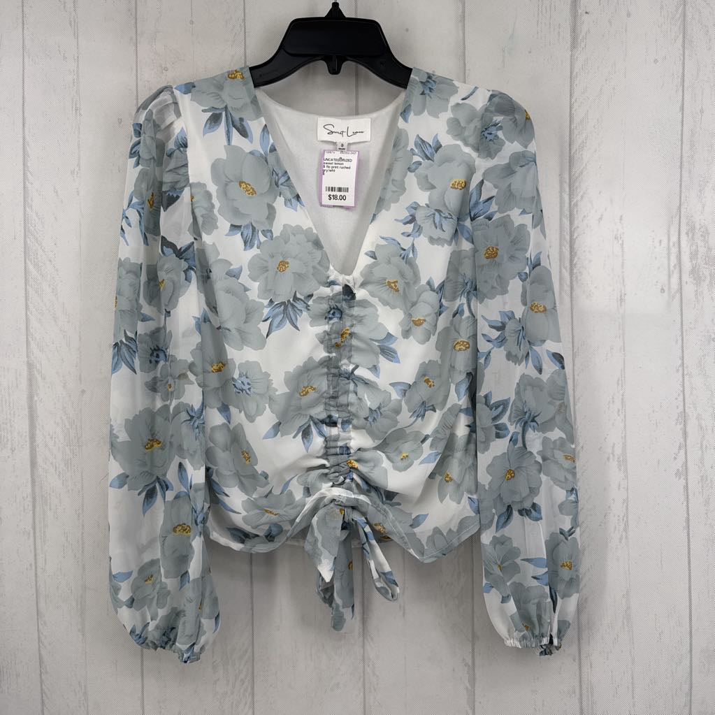 S flo print ruched l/s top