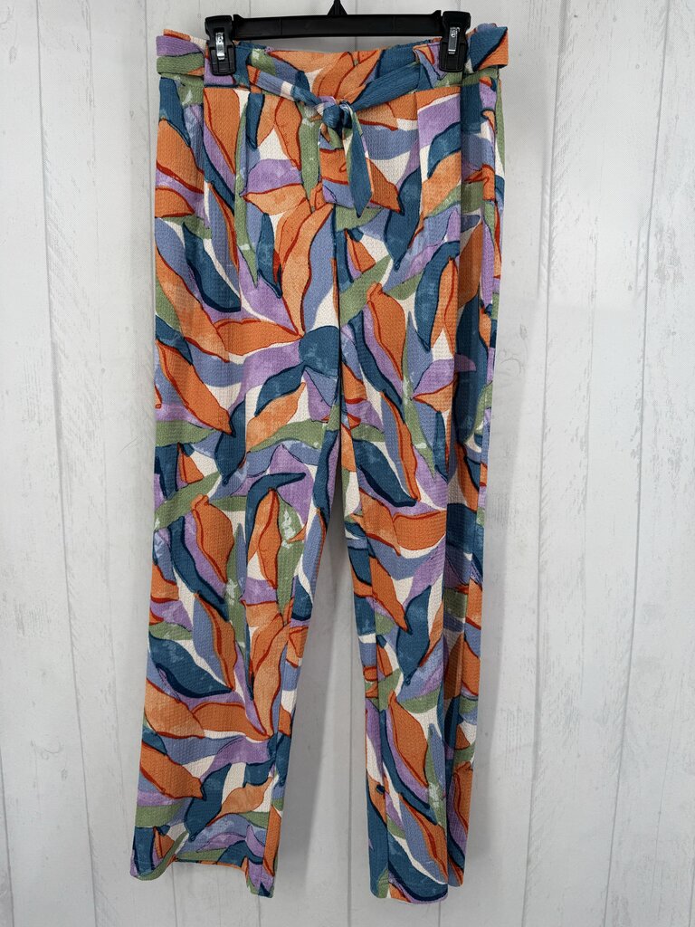 M colorful belted wide leg pant