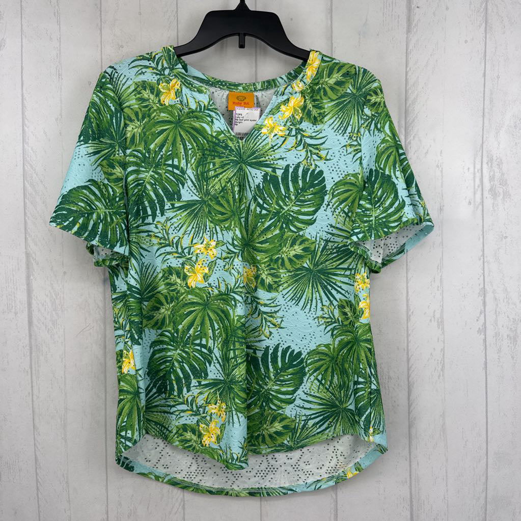 Mp leaf print eyelet s/s top