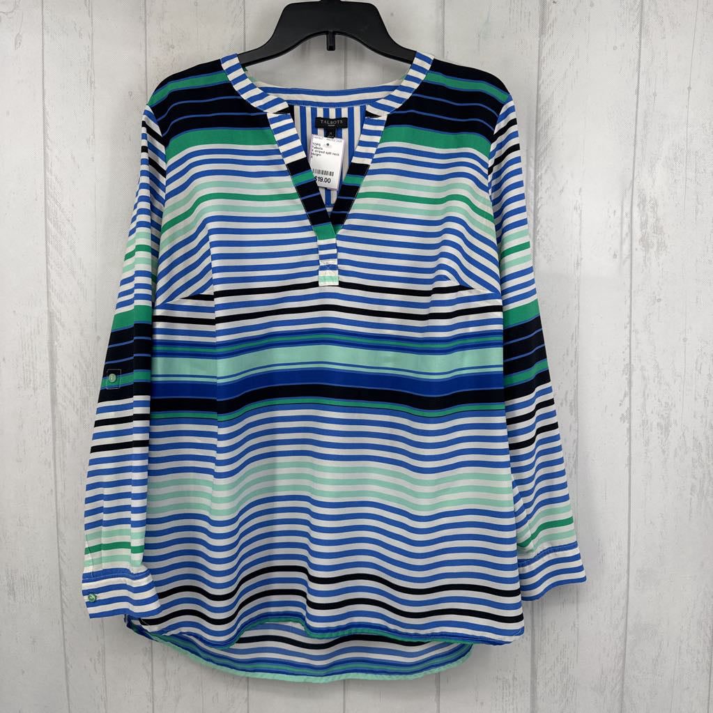 X striped split neck l/s top