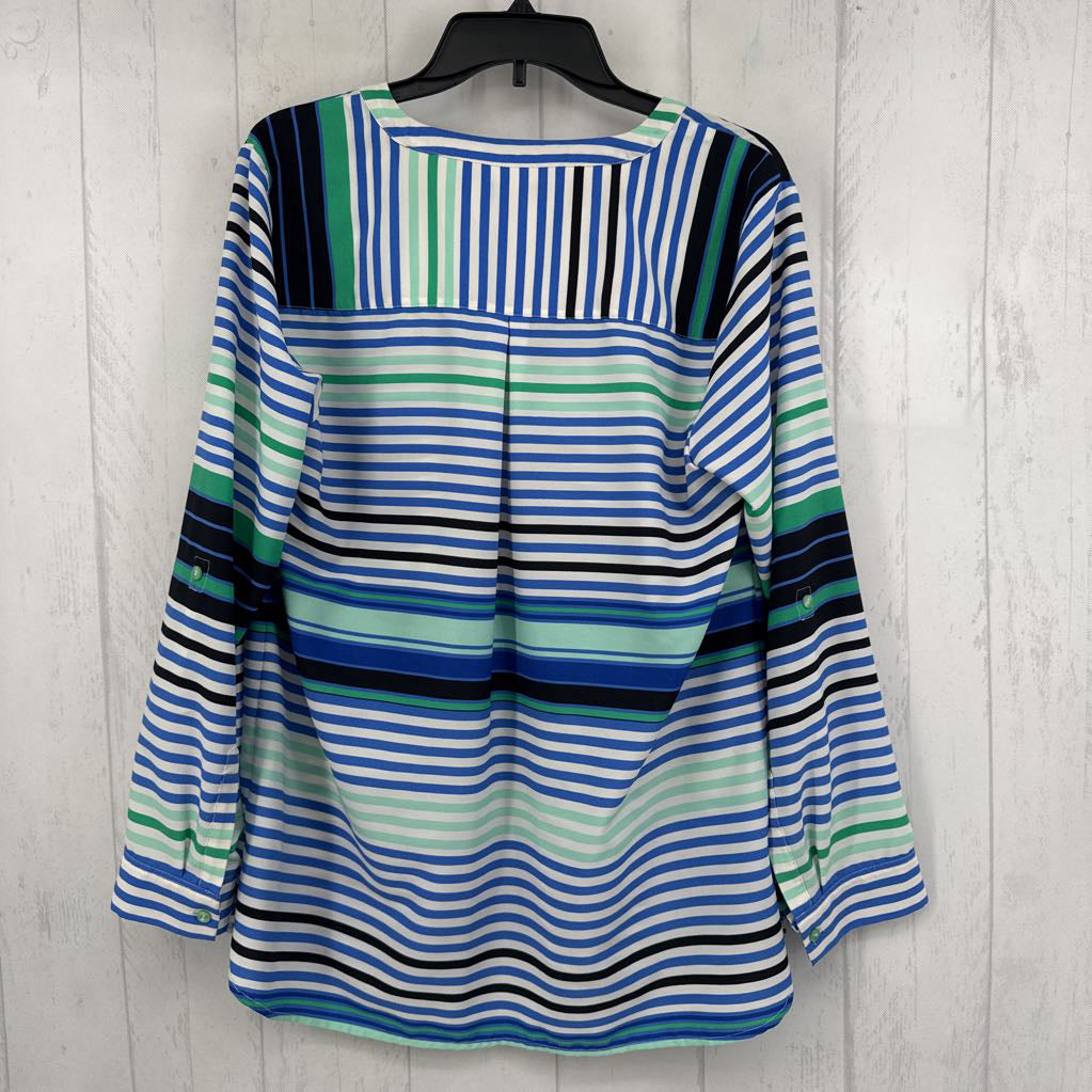 X striped split neck l/s top
