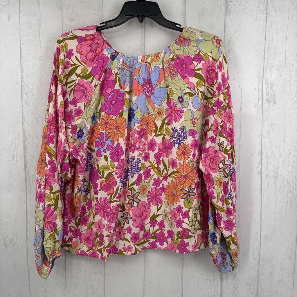M flo print tie front l/s top