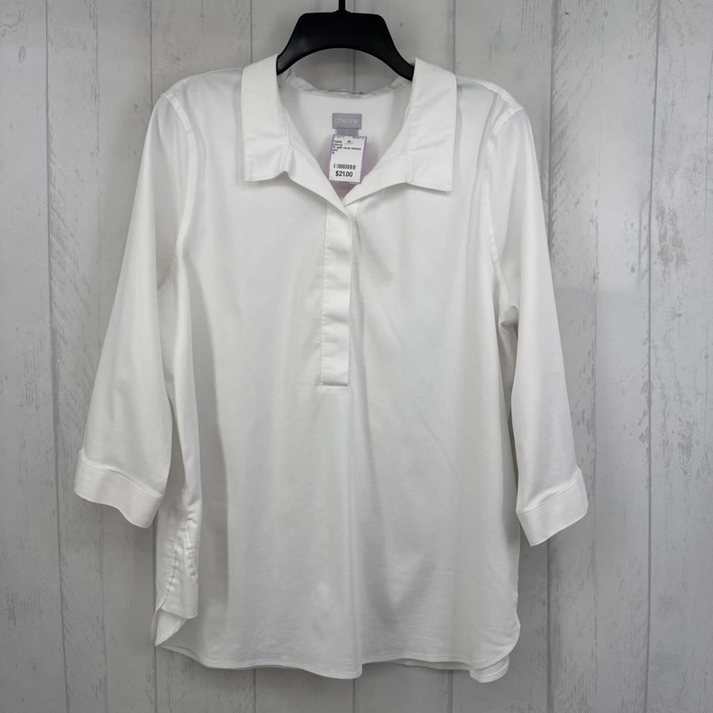 12 split neck button back 3/4 slv top