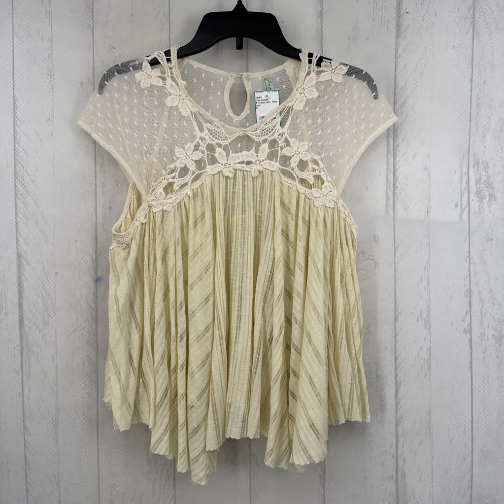 S cream lace flwy s/s top