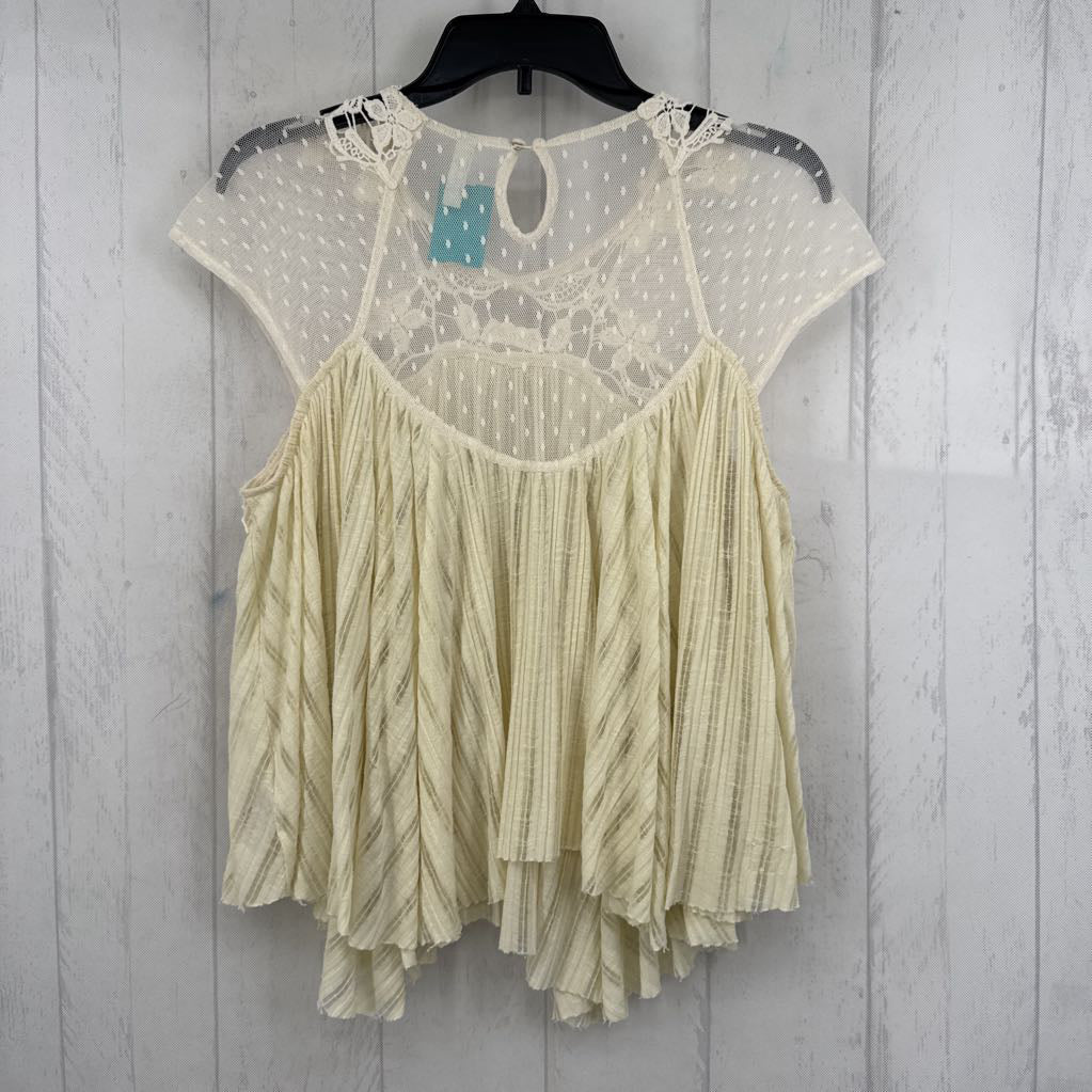 S cream lace flwy s/s top