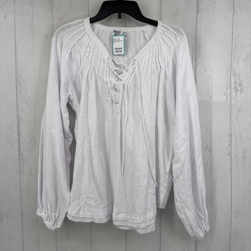 6 lace-up gauze l/s top