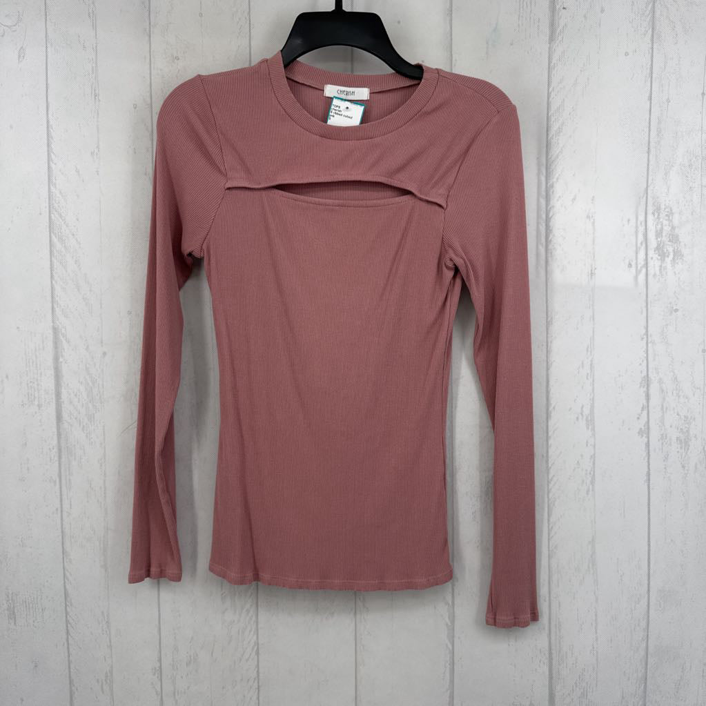 S ribbed cutout front l/s tee