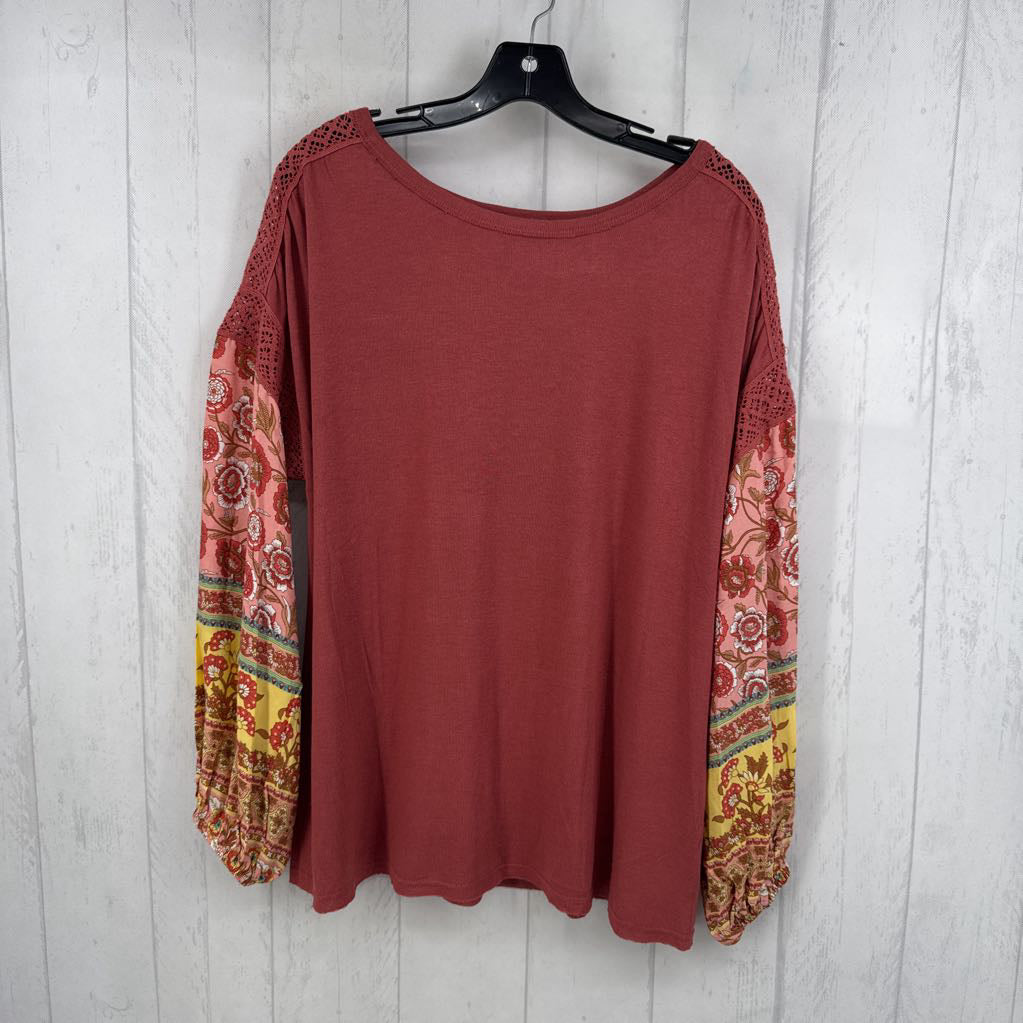 S floral slv top l/s