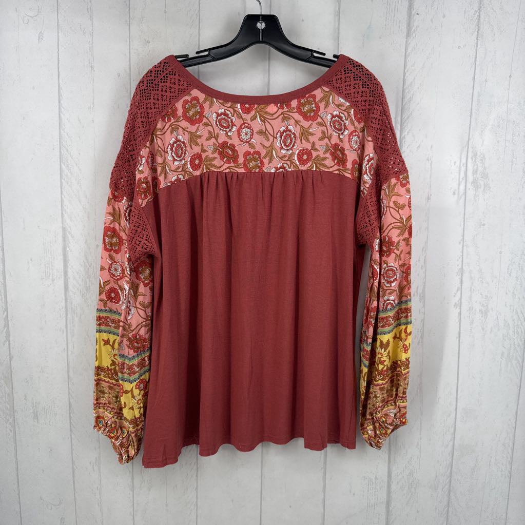 S floral slv top l/s
