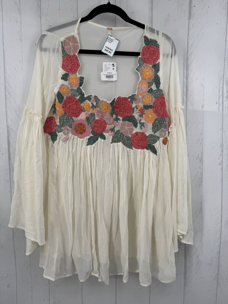 R170 S flo embroidered semi-sheer l/s dress