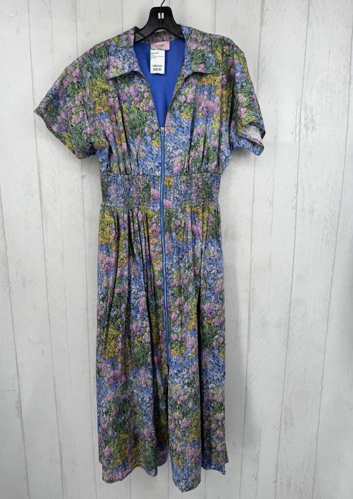 L flo print zip front s/s dress