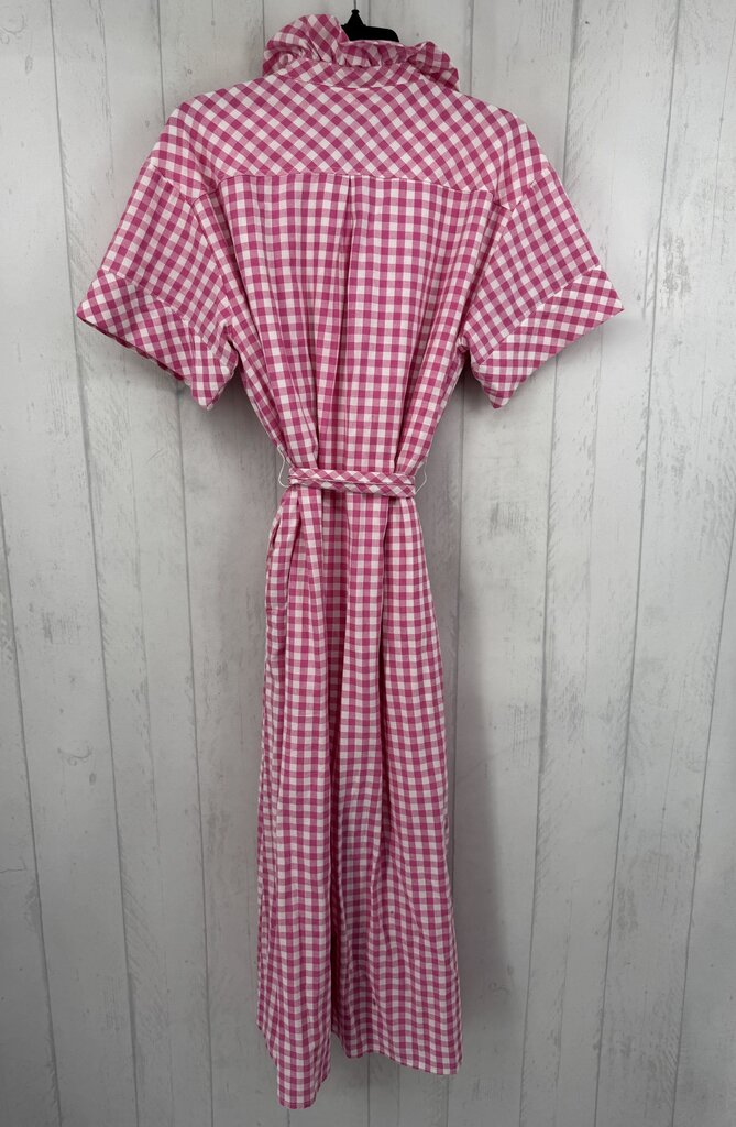 L gingham button front belted s/s dress
