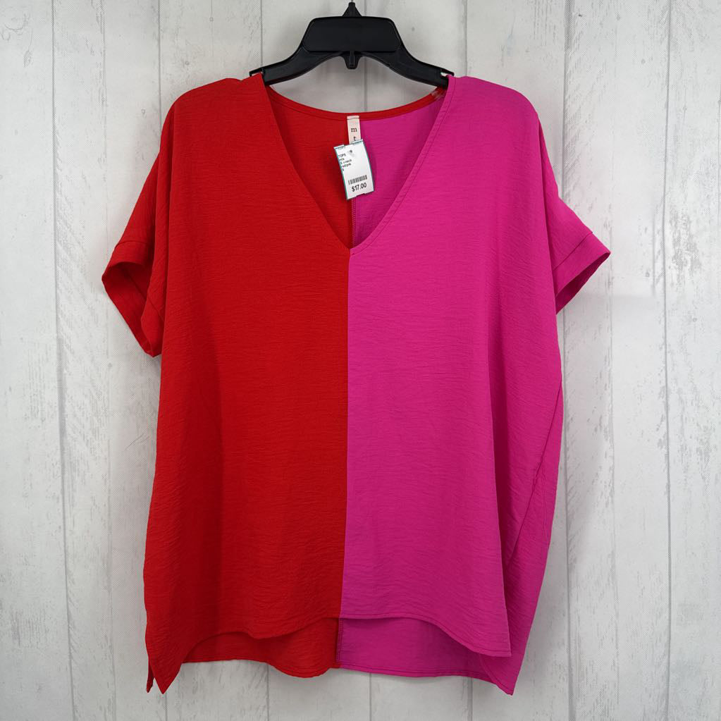 S v-neck colorblock s/s top