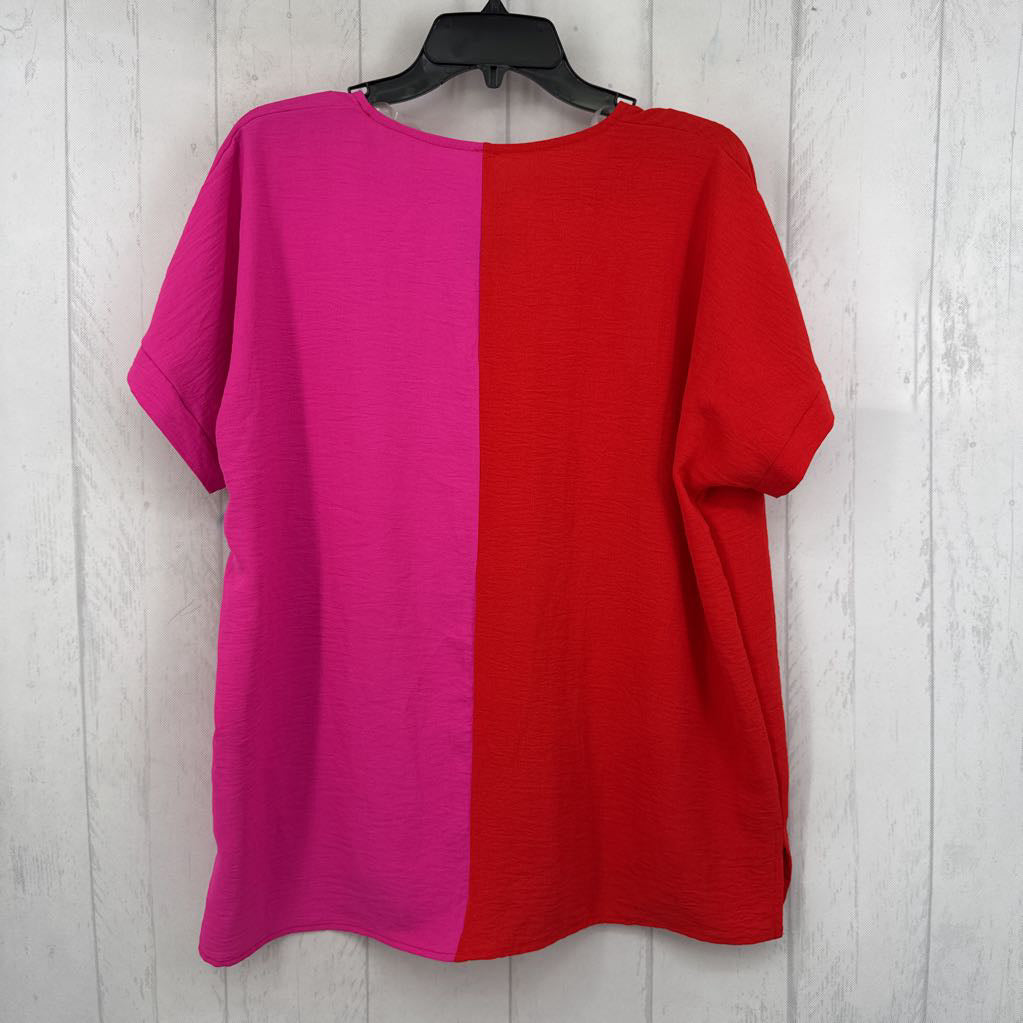 S v-neck colorblock s/s top