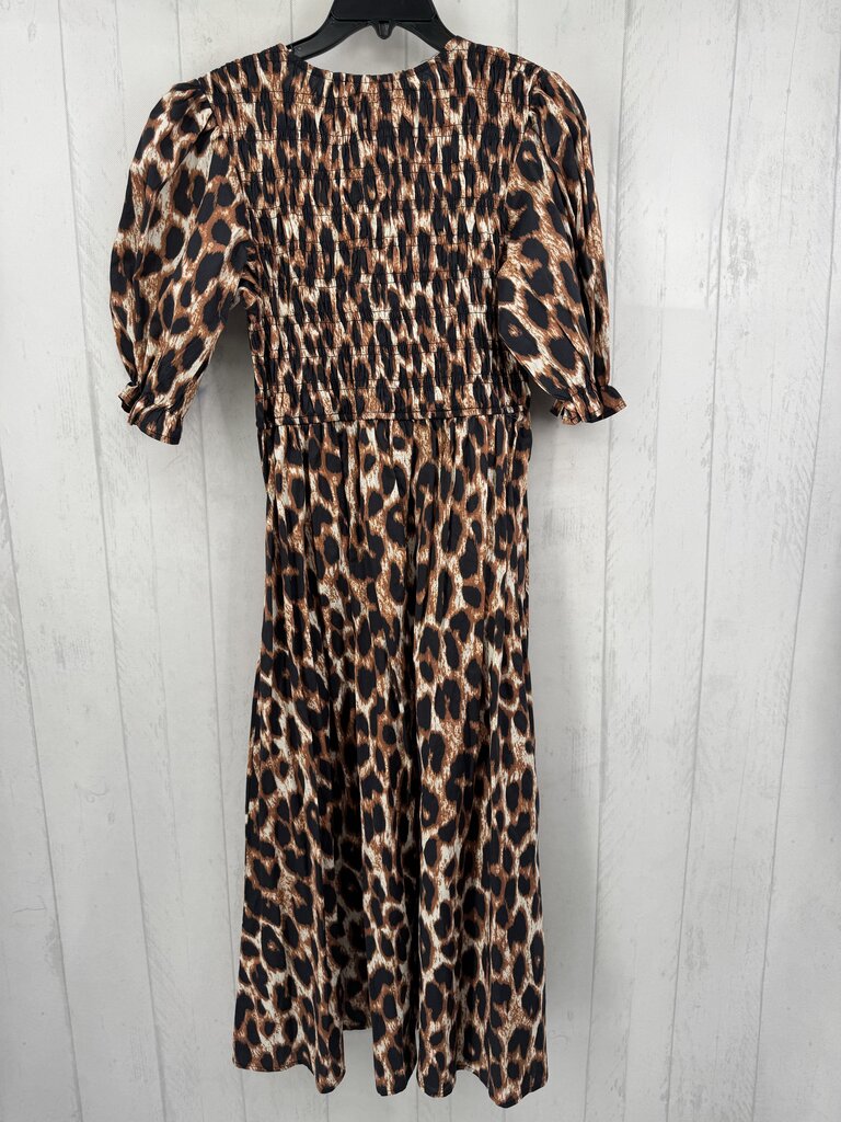 L animal print smocked tie front s/s dress