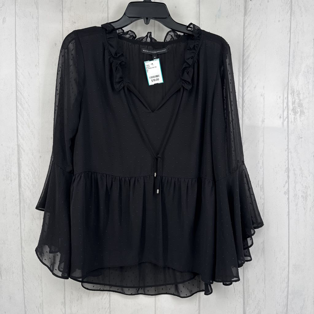 10 swiss dot tie front flare slv peplum top