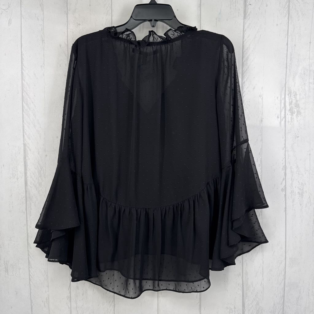 10 swiss dot tie front flare slv peplum top