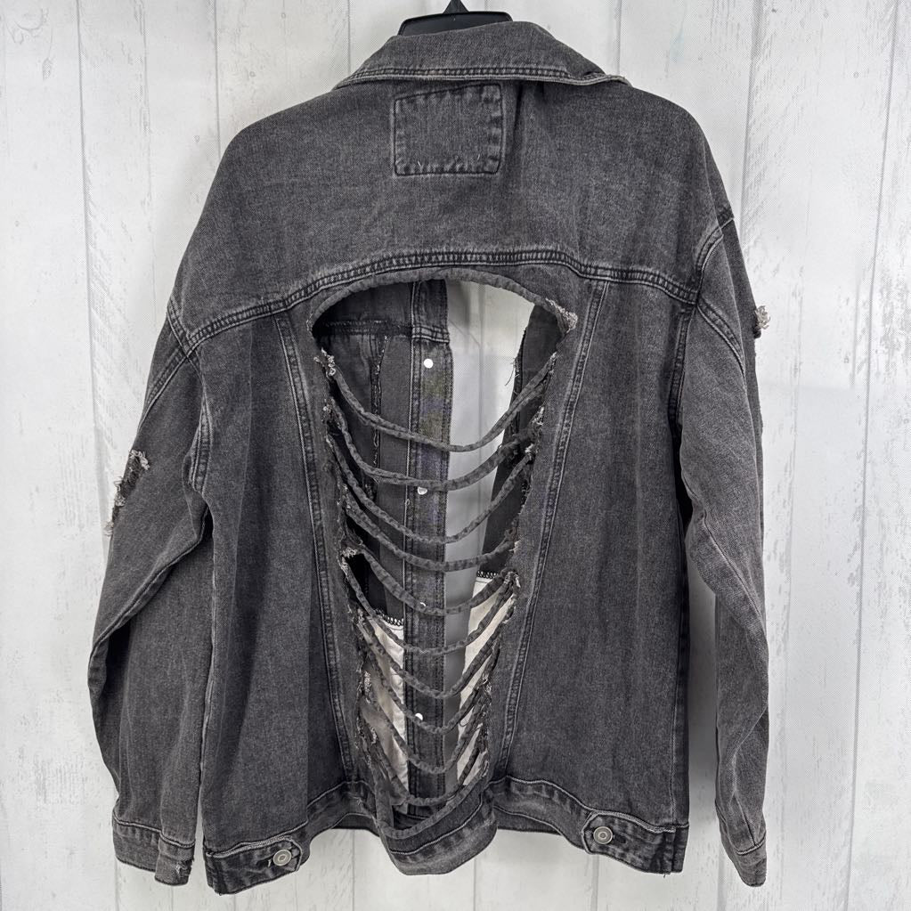 L distressed jean jacket