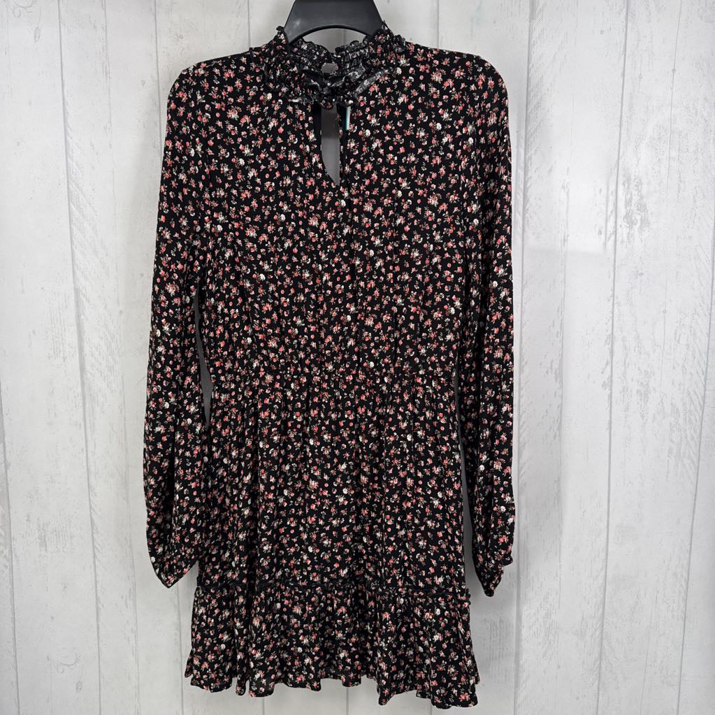 L flo print notch neck l/s dress