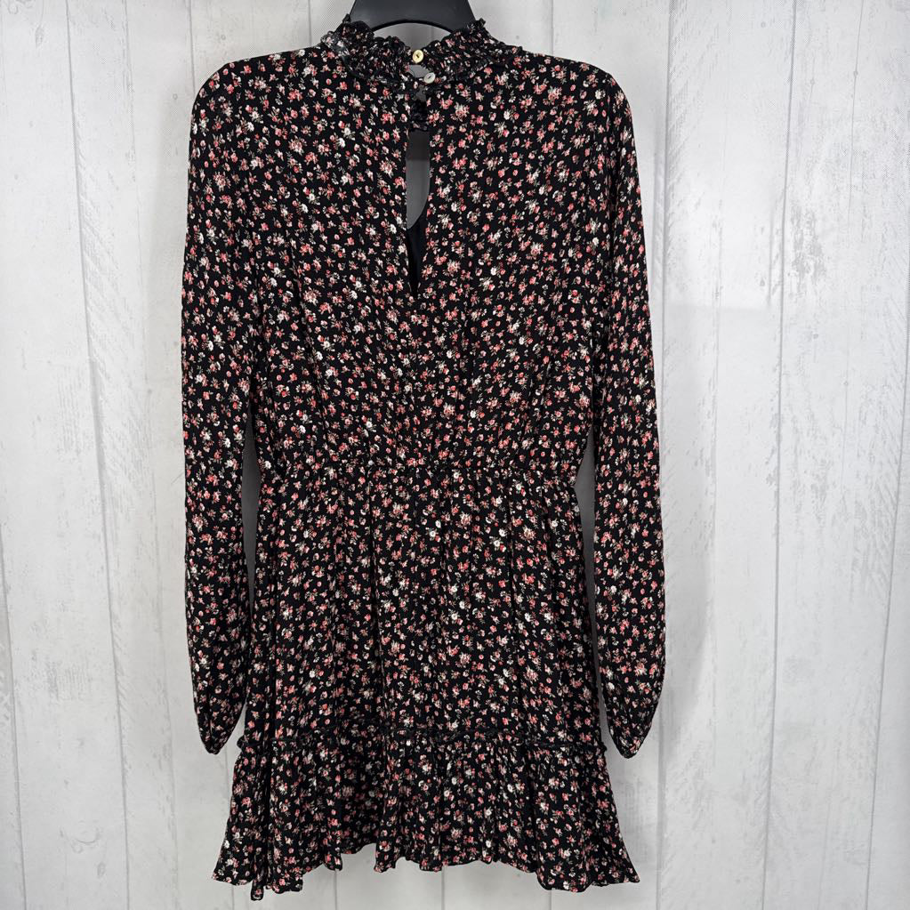 L flo print notch neck l/s dress