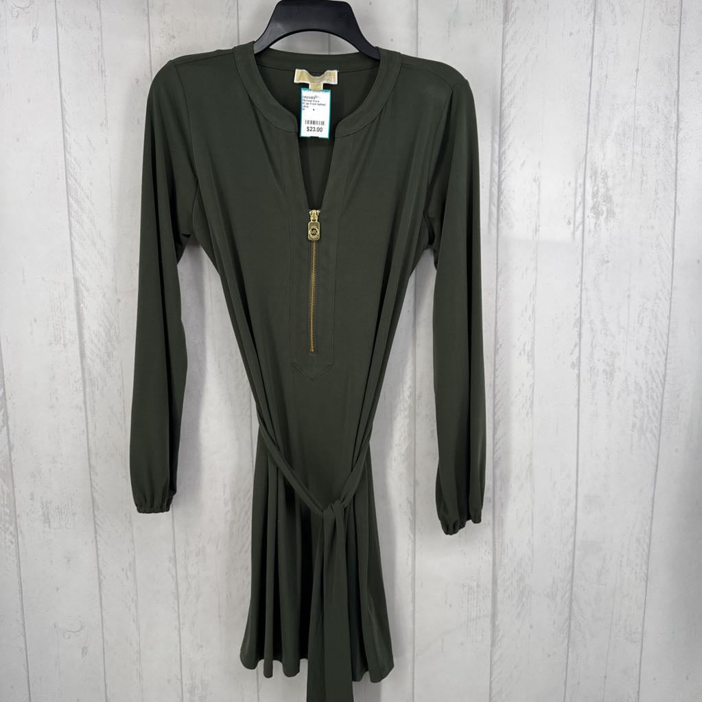 M zip front belted l/s dress