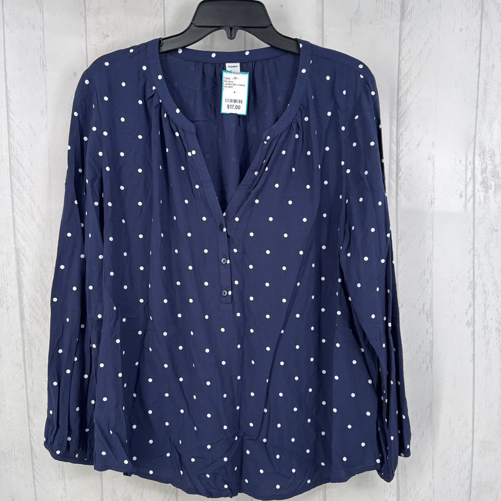 L polka dot v-neck l/s top