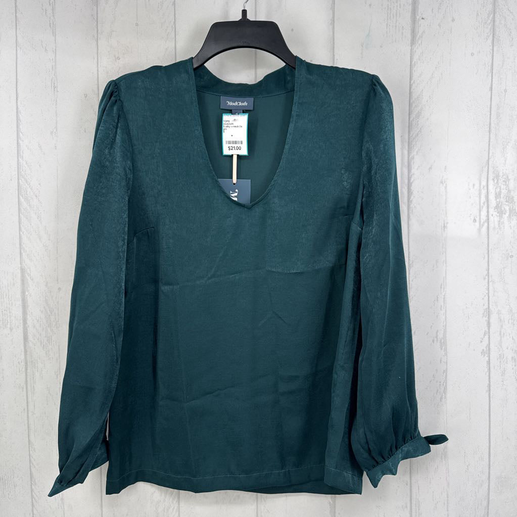 S silky v-neck l/s top