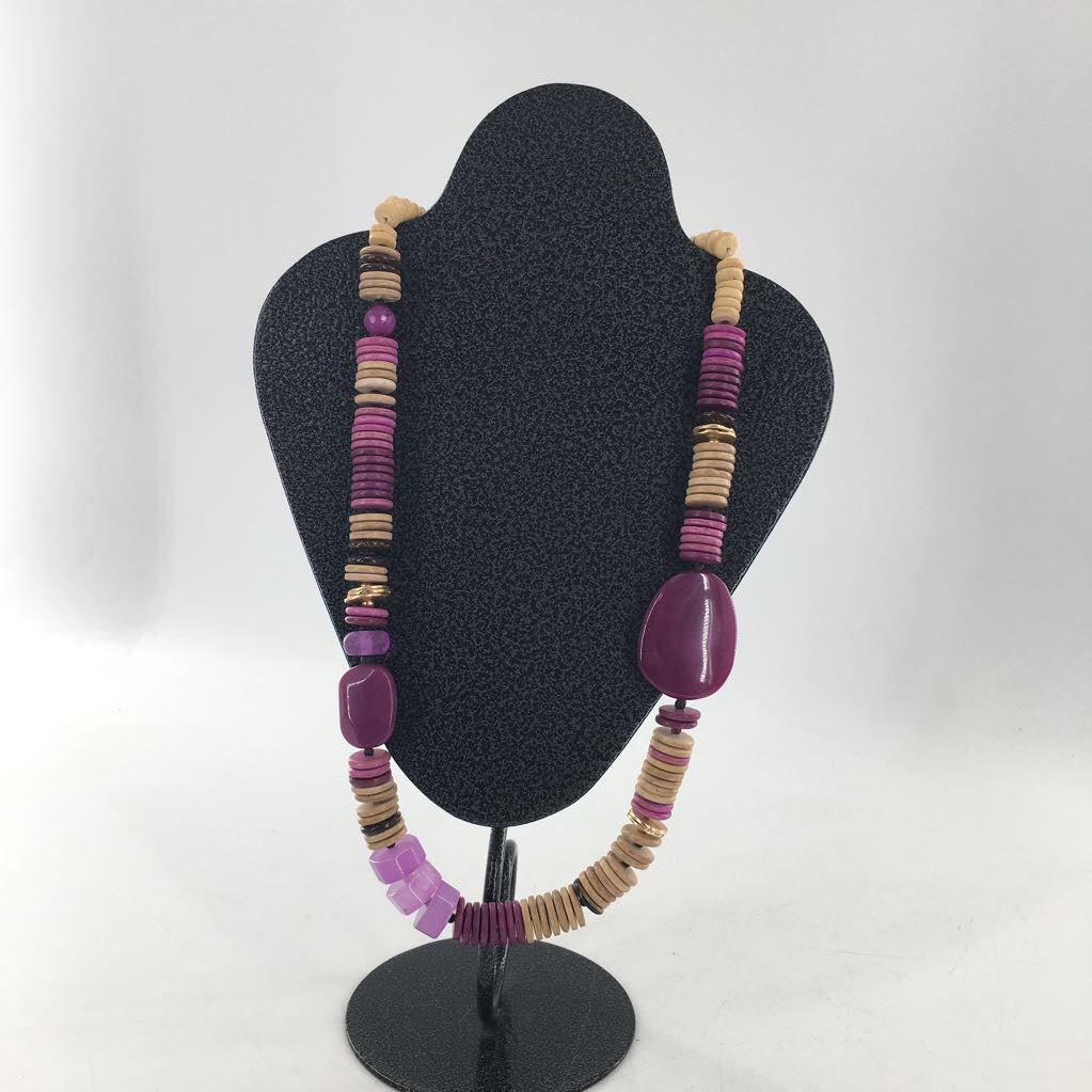 R45 19" brown & purple beaded necklace