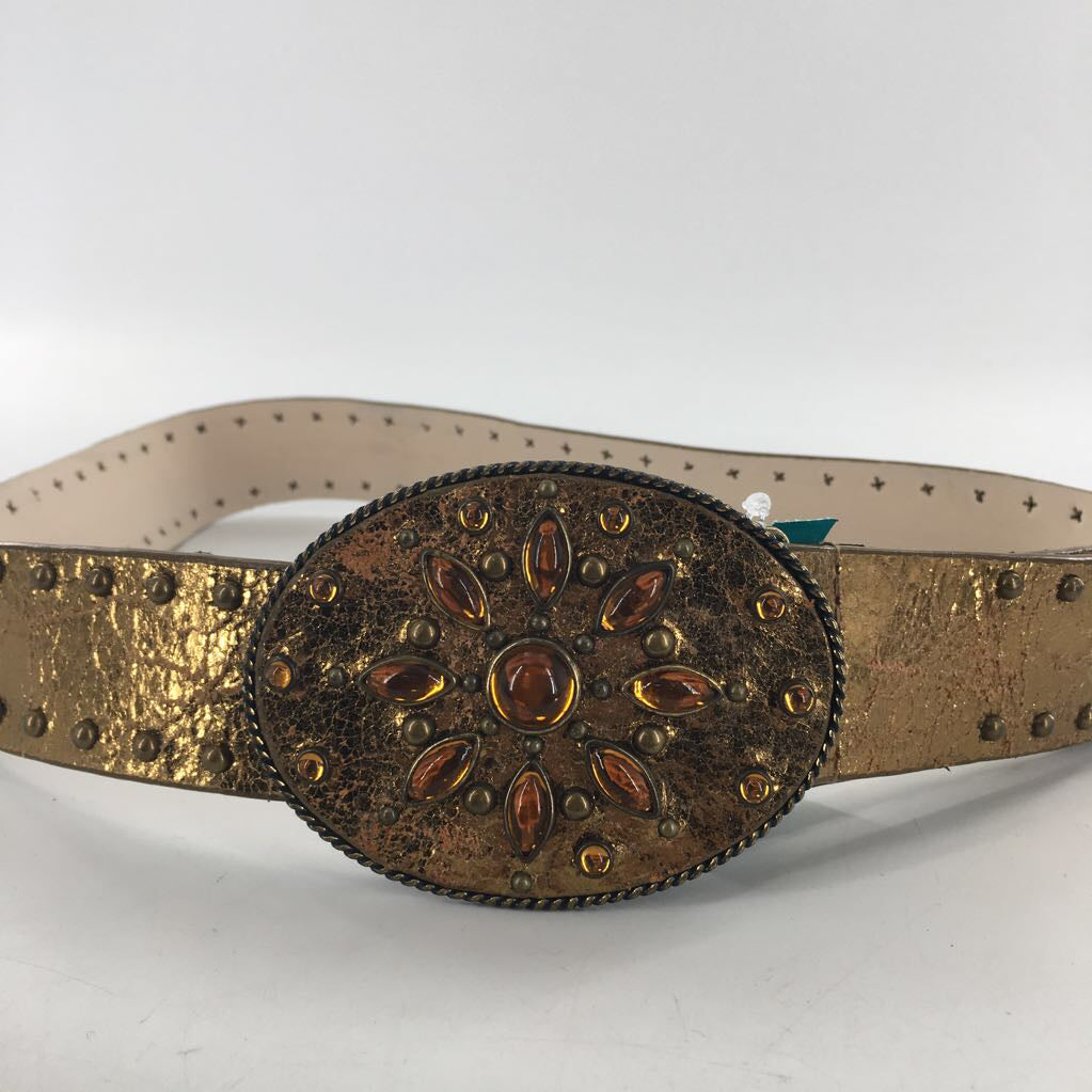 M metallic jeweled buckle belt
