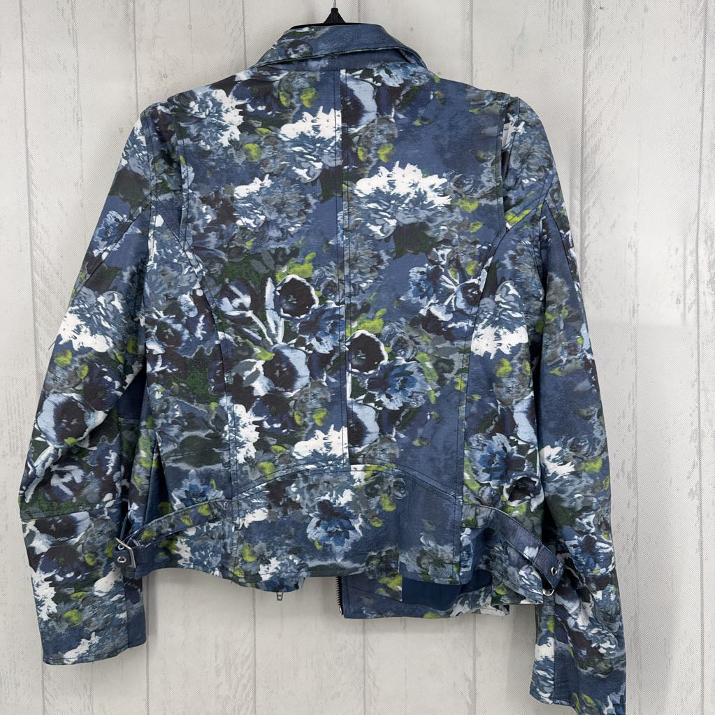 S vegan leather flo print moto jacket