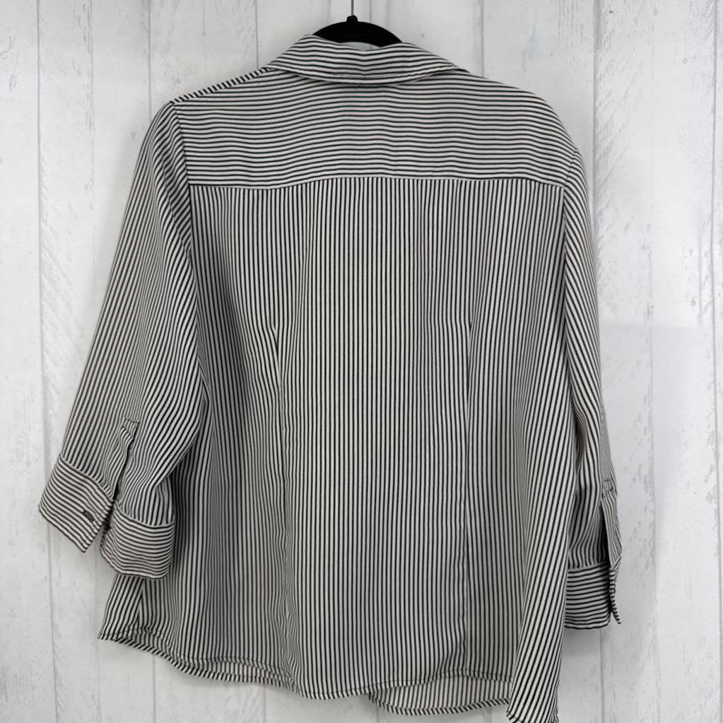 14/16w striped button down tie front 3/4 slv top